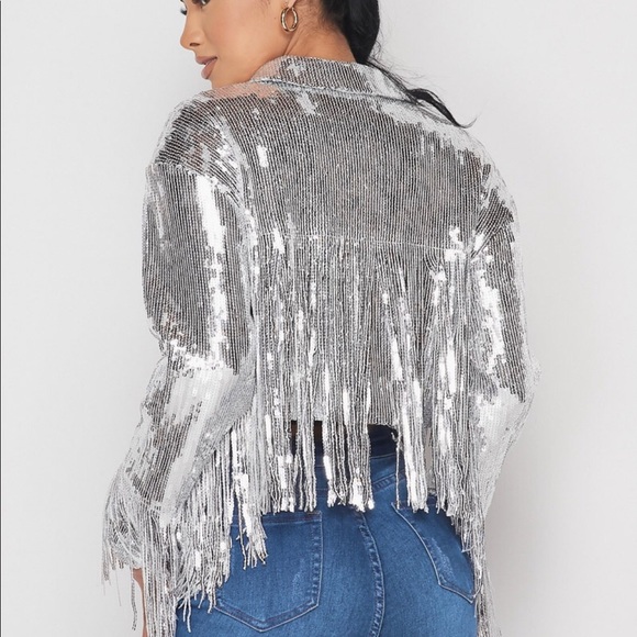 Jackets & Blazers - Silver Short Fringe Jacket
